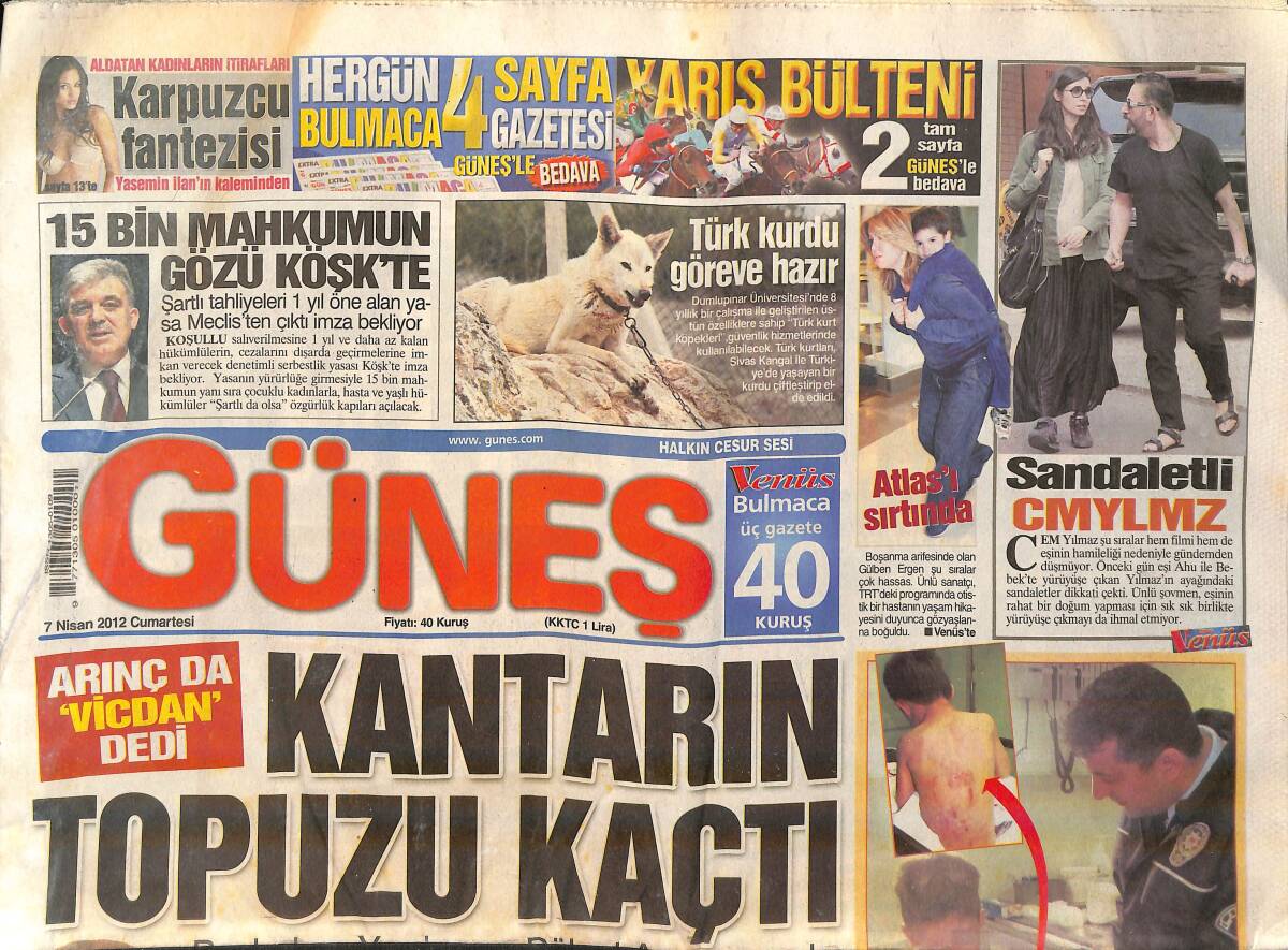Güneş Gazetesi 7 Nisan 2012 - Alain Delon'un Saatleri Kapışıldı - Porsche 911'in Babası Öldü GZ159727 - 1