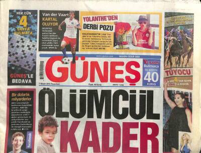 Güneş Gazetesi 7 Nisan 2014 - Van Der Vaart Kartal Oluyor - Ağrıda Seçim Sil Baştan GZ100337 - 2