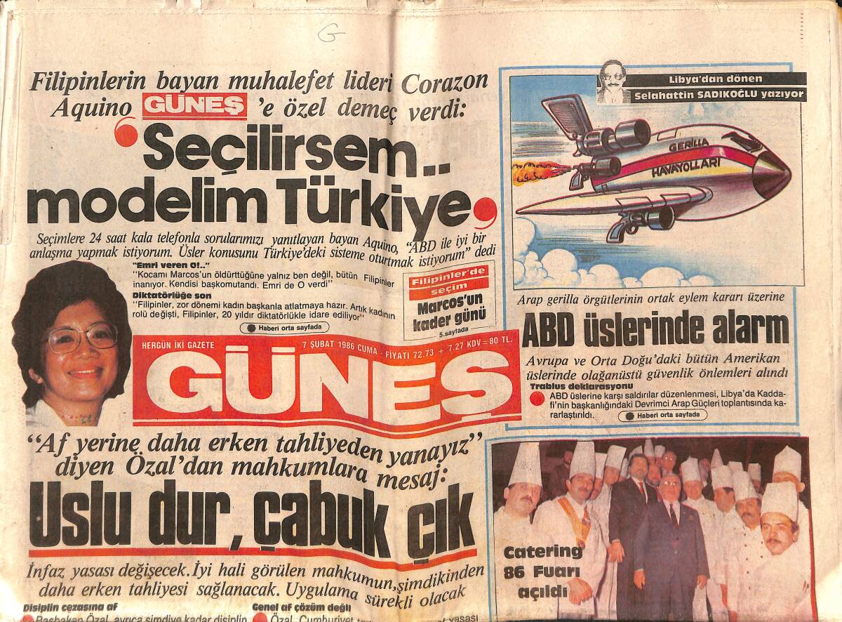 Güneş Gazetesi 7 Şubat 1986 - Serpil Çakmaklı Ve Tunç Okan Kendilerinden Geçtiler - Neşe Aksoy Sahnede Külotsuz GZ151521 - 1