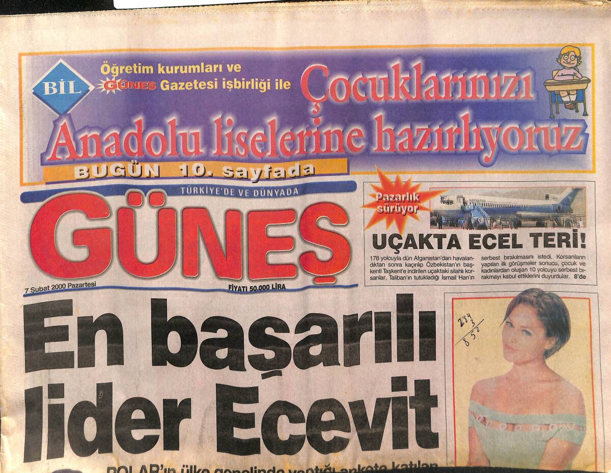Güneş Gazetesi 7 Şubat 2000 - Dolarla Kira Devri Başlıyor - Almanya'da Tren Dehşeti GZ157344 - 1