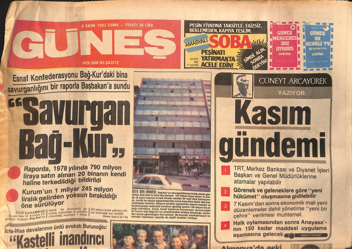 Güneş Gazetesi 8 Ekim 1982 - Almanya'da Eski Bir Mahkum İçişleri Bakanı Oldu - Nazlı Ilıcak Hapse Girdi GZ132358 - 1
