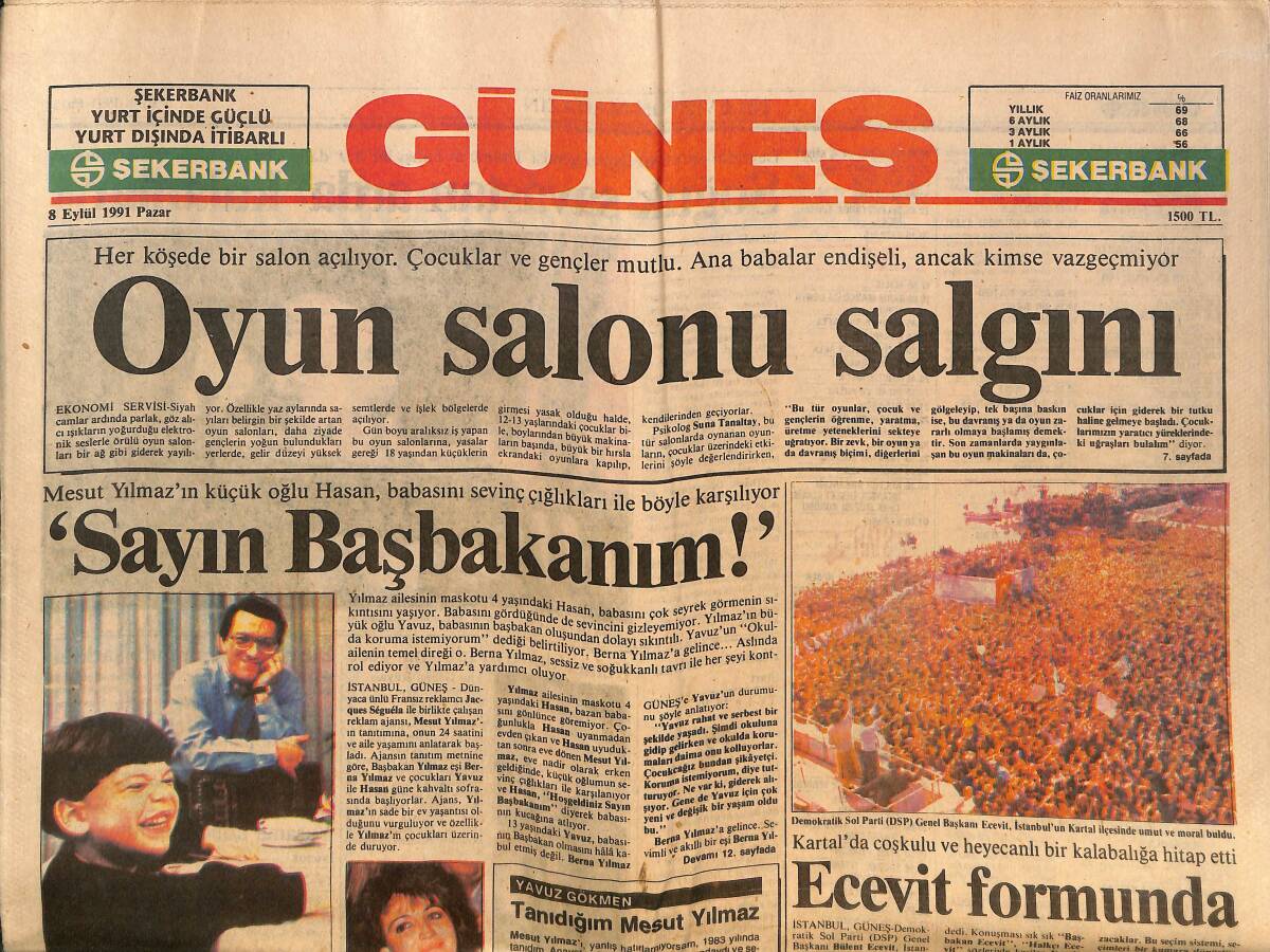 Güneş Gazetesi 8 Eylül 1991 - Rıdvan'a Kaplıca Tedavisi - Sophie Marceau, Genç Kız Masumiyetinden Olgun Kadın Cinselliğine Köprü Kuruyor GZ151493 - 1