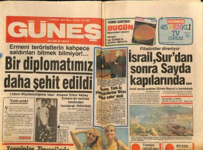 Güneş Gazetesi 8 Haziran 1982 - İsrail , Surdan Sonra Sayda Kapılarında... GZ87492 - 1