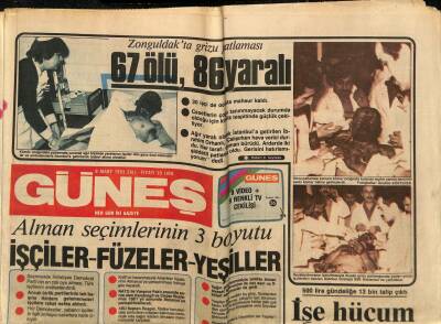 Güneş Gazetesi 8 Mart 1983 - Zonguldakta Grizu Patlaması 67 Ölü , 86 Yaralı GZ83646 - 1