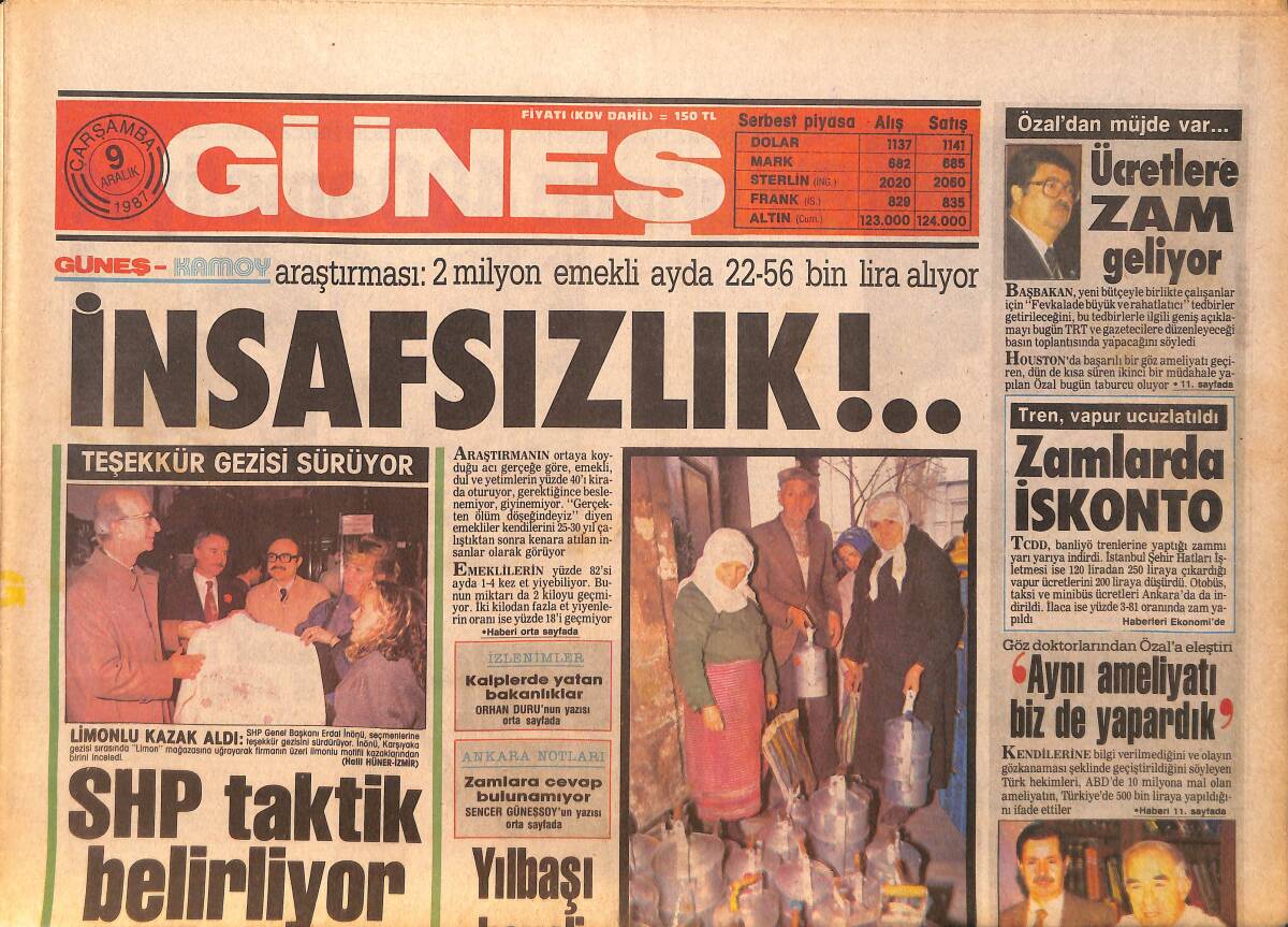 Güneş Gazetesi 9 Aralık 1987 - Kocaeli'den, Fenerbahçe'ye Tehdit - Ferdi Özbeğen Alkol Testi Geliştirdi GZ158141 - 1