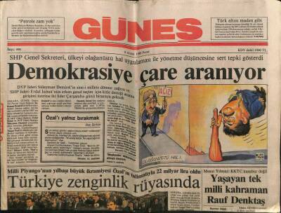 Güneş Gazetesi 9 Aralık 1990 - Yaşayan Tek Milli Kahraman Rauf Denktaş GZ61638 - 1