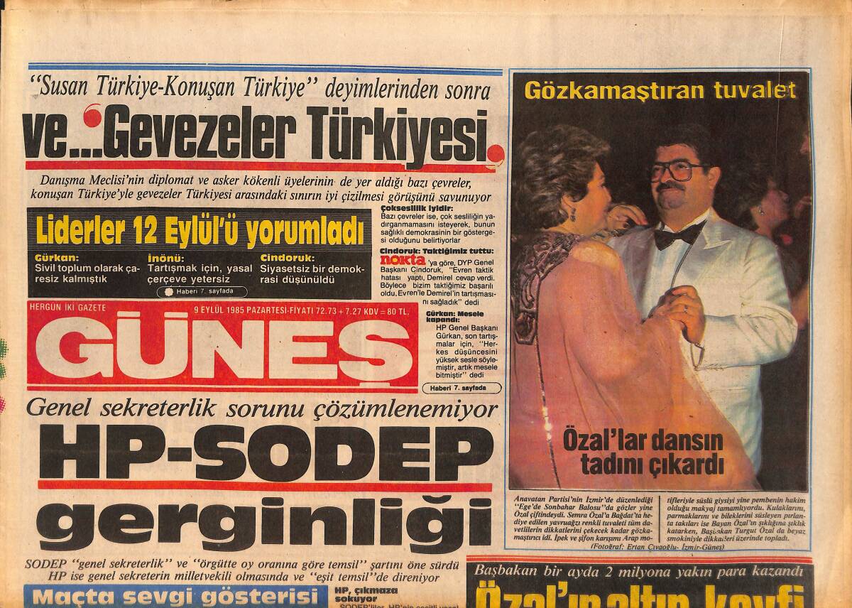 Güneş Gazetesi 9 Eylül 1985 - Muazzez Abacı, İbrahim Tatlıses, Sezen Aksu Gazino Afişi GZ158260 - 1