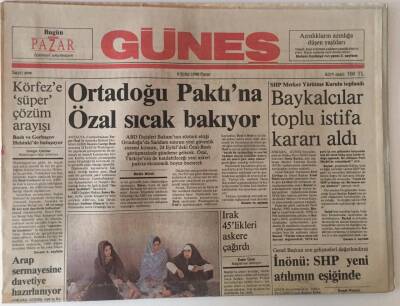 Güneş Gazetesi 9 Eylül 1990 - Ortadoğu Paktına Özal Sıcak Bakıyor GZ13750 - 1