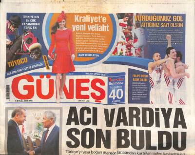 Güneş Gazetesi 9 Eylül 2014 - Merve Boluğura Ağır Eleştiri - Felipe Melo Özür Diledi GZ124680 - 1