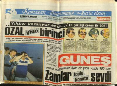 Güneş Gazetesi 9 Haziran 1986 - Özalın Gözleri Yunan Adalarında GZ62037 - 2