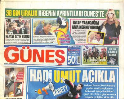 Güneş Gazetesi 9 Mart 2015 - Sekizinci Cumhurbaşkanı Merhum Turgut Özalın Papağanı Cabbar , Sahibini Hiç Unutmadı GZ109752 - 1