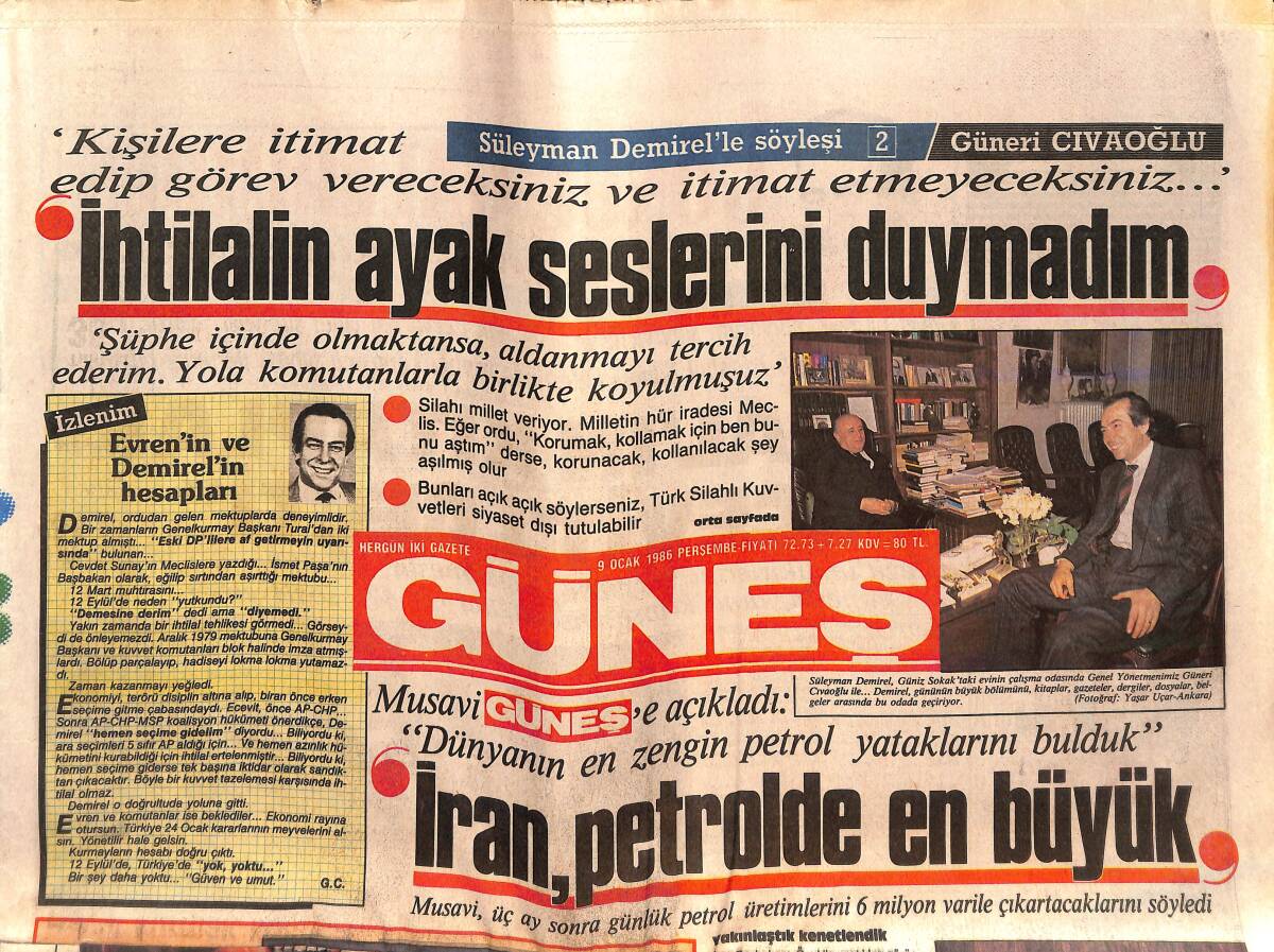 Güneş Gazetesi 9 Ocak 1986 - Yılın Çifti Reaganlar - Serpil Çakmaklı 
