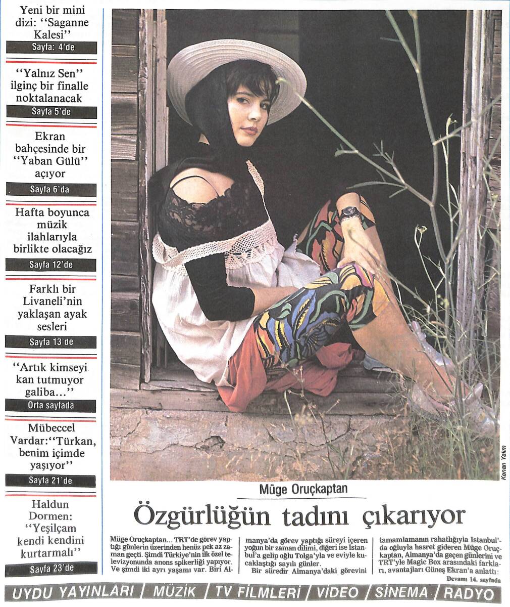 Güneş Gazetesi Ekran Eki 11 Ağustos 1990 - Müge Oruçkaptan Özgürlüğün Tadını Çıkarıyor - Hülya Avşar Esra Kızdan Sevim Kıza GZ137497 - 1