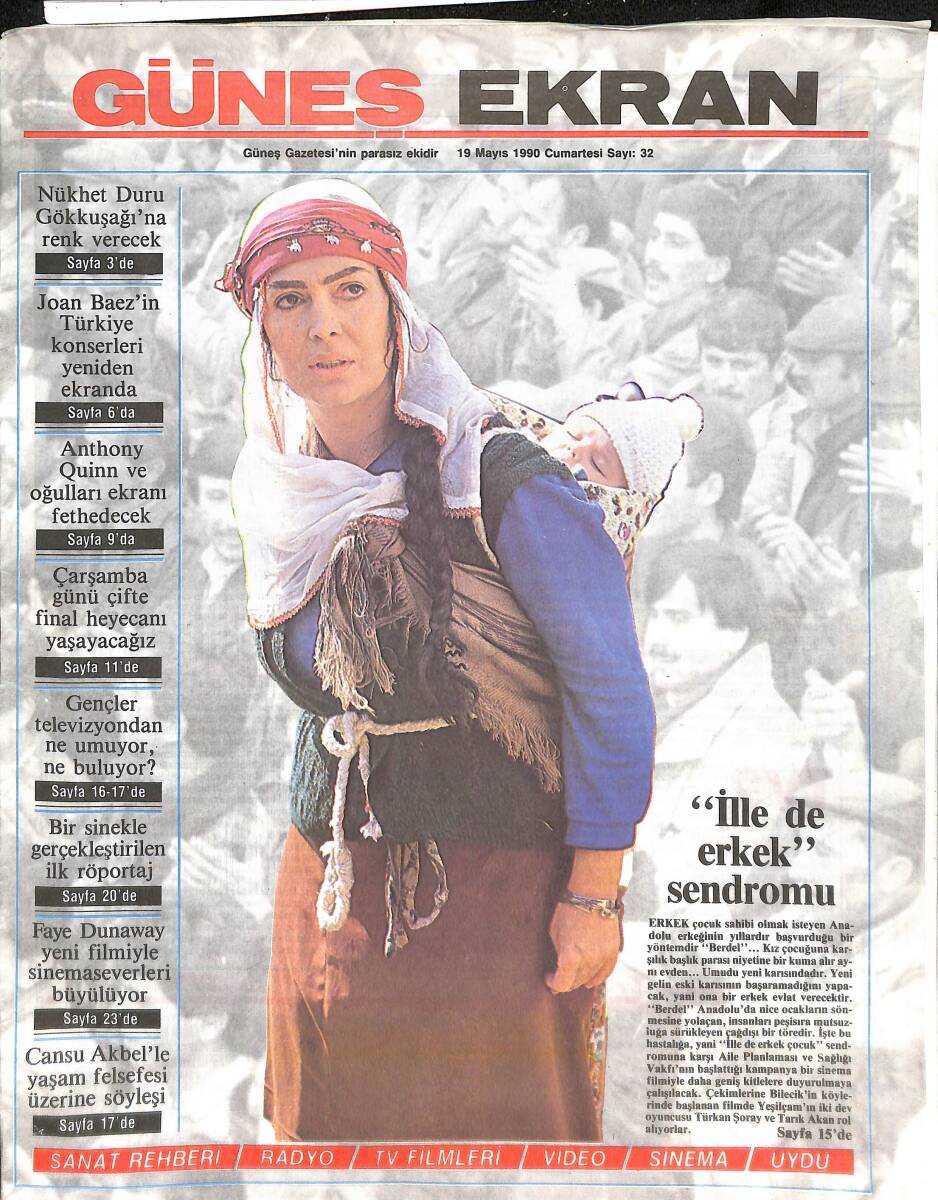 Güneş Gazetesi Ekran Eki 19 Mayıs 1990 - Türkan Şoray 'İlle De Erkek' Sendromu - Ekranda Bir Yeşil Dizi GZ137500 - 1