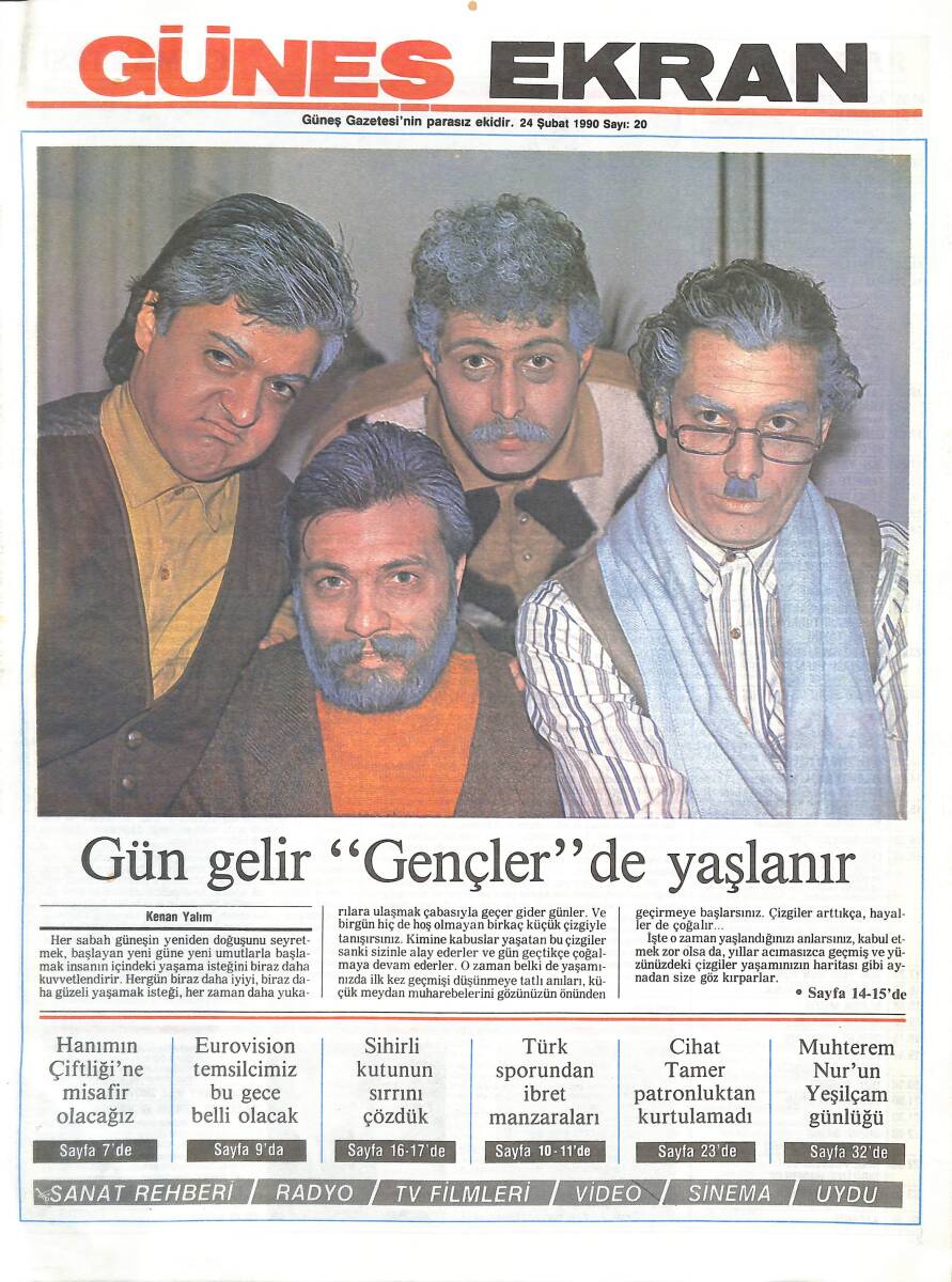 Güneş Gazetesi Ekran Eki 24 Şubat 1990 - Eurovision Temsilcimiz Bu Gece Belli Olacak - Muhterem Nur'un Yeşilçam Günlüğü GZ137513 - 1