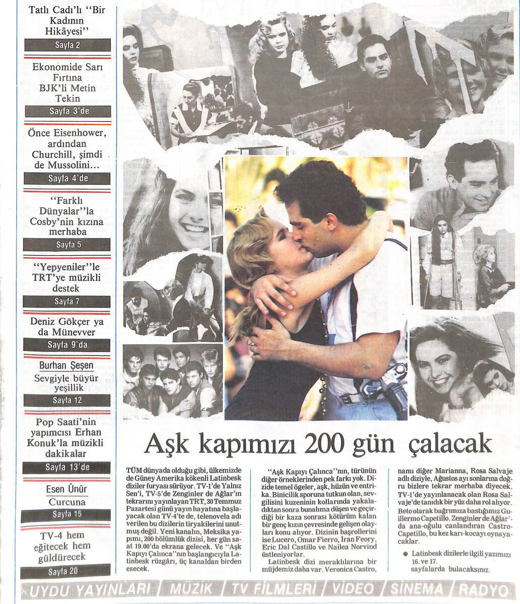 Güneş Gazetesi Ekran Eki 28 Temmuz 1990 - Aşk Kapımızı 200 Gün Çalacak - Tatlı Cadı'ya Ne Dersiniz? GZ137499 - 1