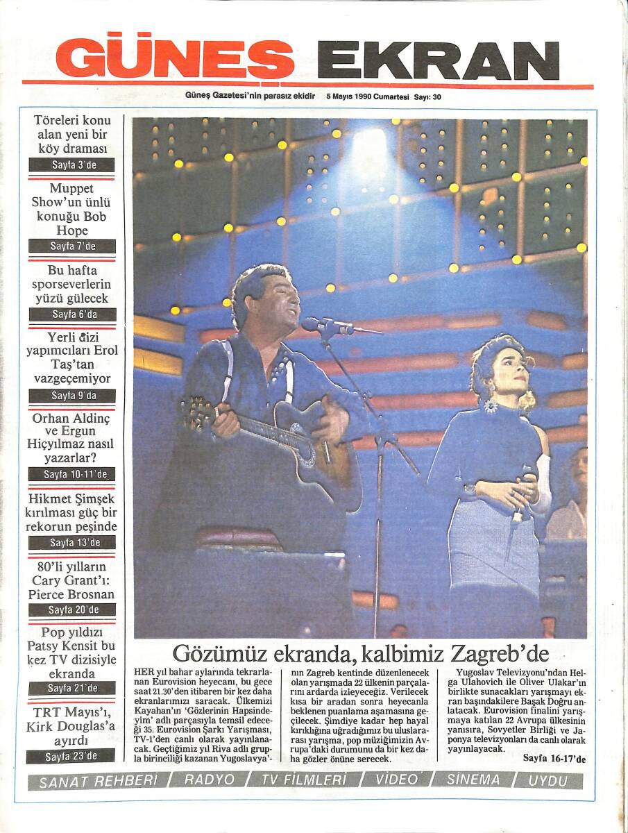 Güneş Gazetesi Ekran Eki 5 Mayıs 1990 - Muppet Show'un Ünlü Konuğu Bob Hope - Dizi Yapımcıları Erol Taş'tan Vazgeçmiyor GZ137518 - 1
