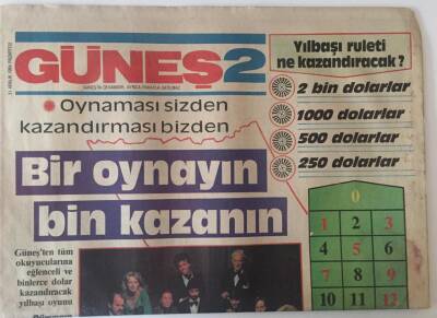 Güneş Gazetesi Güneş 2 Eki 31 Aralık 1994 - Bir Oynayın Bin Kazanın Yılbaşında Rulet Heyecanı GZ22778 - 1