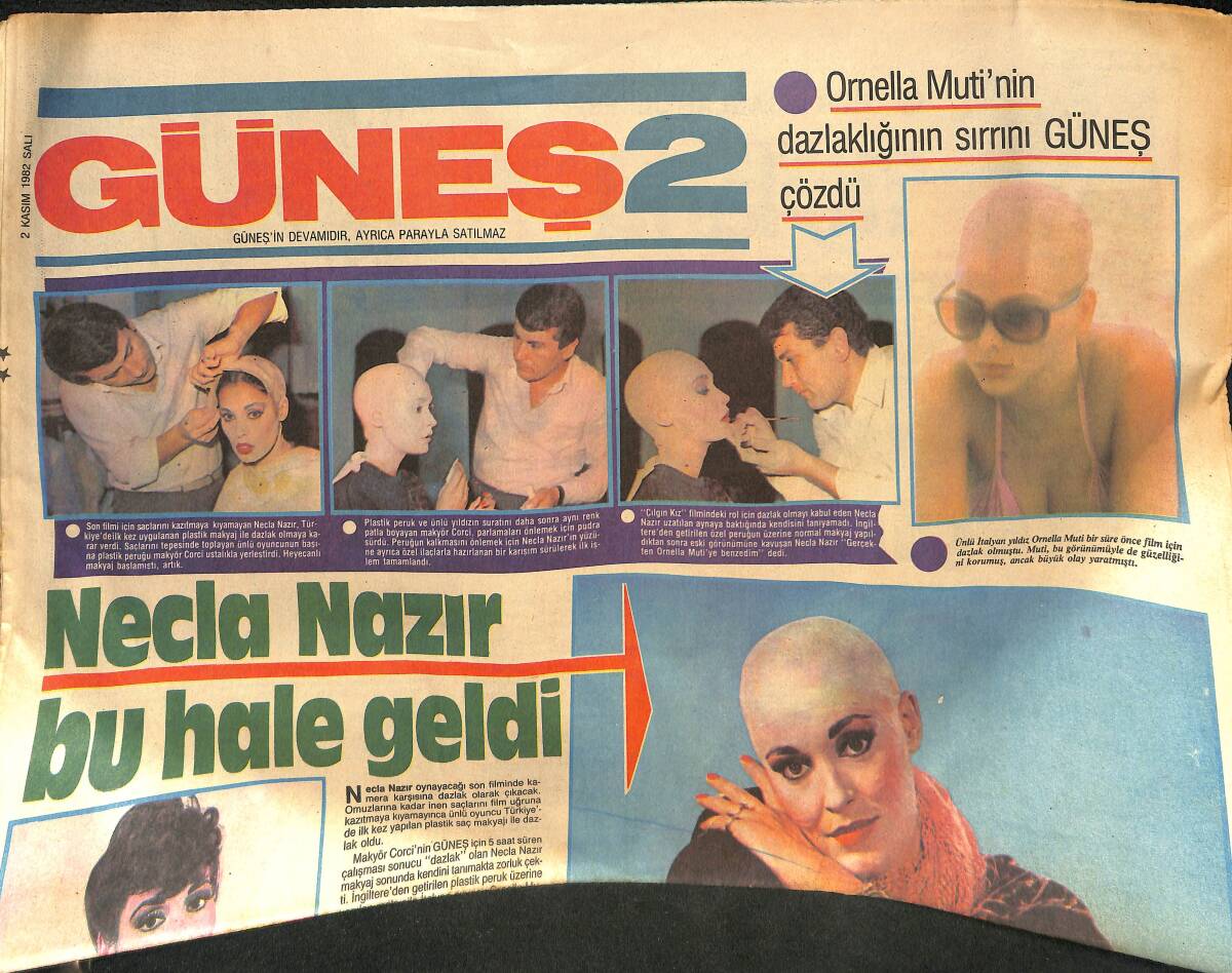 Güneş gazetesi İki Eki 2 Kasım 1982 - Necla Nazırın Son Hali - Çekilişte Dev Şölen 