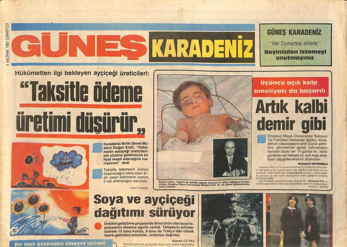 Güneş Karadeniz Gazetesi 4 Haziran 1983 - Sezer Güvenirgil Karadeniz Aşığı - Saraçoğlu Toprak Sanayii Fabrikası Üretime Geçti GZ3357 - 1