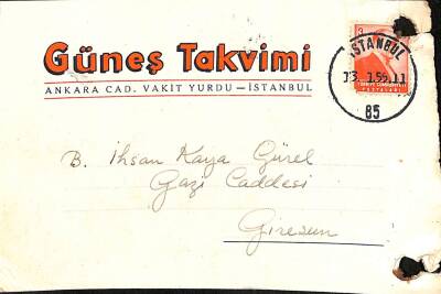 Güneş Takvimi 12 Ocak 1956 Damga Pullu Sipariş Bildiri Kartı EFM(N)10873 - 1