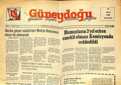 Güneydoğu 24 Mart 1983 - Memurların 3 Yıl Erken Emekli Olması Komisyonda Reddedildi GZ122415 - 1