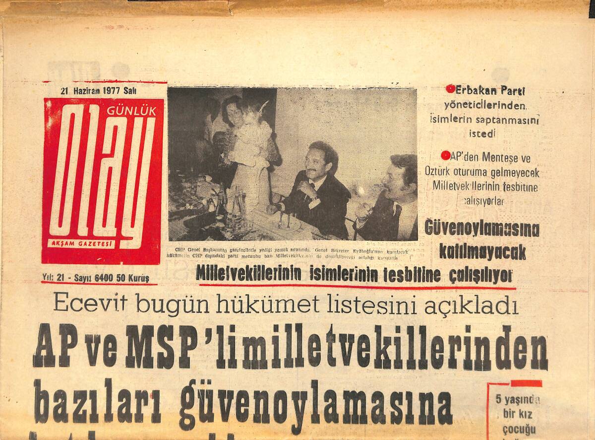 Günlük Olay Gazetesi 21 Haziran 1977 - Muhammed Ali Yeniden Evlendi - Orhan Şener 7 Şarkı İle Ekranlarınızda GZ143603 - 1