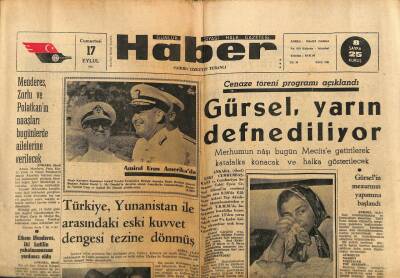 Haber Gazetesi 17 Eylül 1966 - Cemal Gürsel , Yarın Defnediliyor GZ90252 - 1