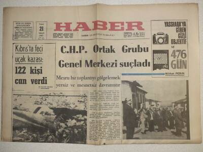 Haber Gazetesi - 21 Nisan 1967 - Kıbrısta Uçak Kazası,122 Kişi Can Verdi GZ112508 - 1