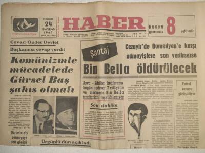 Haber Gazetesi - 24 Haziran 1965 - Bin Bella Öldürülecek GZ112449 - 1