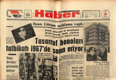 Haber Gazetesi 25 Mart 1966 - Tasarruf Bonoları Tatbikatı 1967de Sona Eriyor GZ76340 - 1