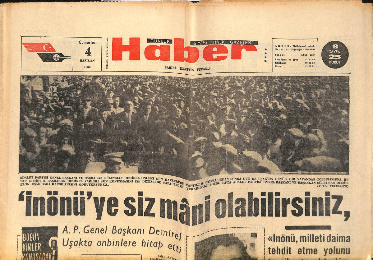 Haber Gazetesi 4 Haziran 1966 - G.Saray-Fenerbahçe İçin 196. Ve Zor Bir 90 Dakika GZ160450 - 1