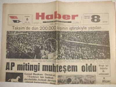 Haber Gazetesi - 6 Ekim 1965 - Taksimde 200.000 Kişinin İştirakıyla Yapılan AP Mitingi Muhteşem Oldu GZ112564 - 1