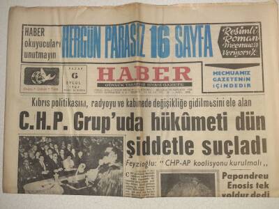 Haber Gazetesi - 6 Eylül 1964 - Papandreu Enosis Tek Yol Dedi GZ112459 - 1