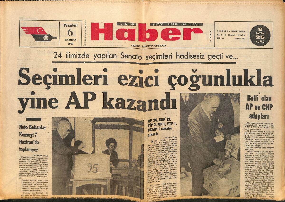 Haber Gazetesi 6 Haziran 1966 - Sahte 500 Liralık Basan Şebeke Yakalanamıyor - Fenerbahçe Everton Bu Gece Oynuyor GZ160441 - 1
