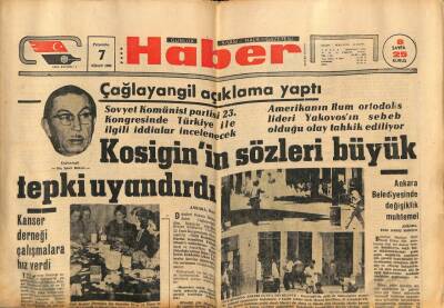 Haber Gazetesi 7 Nisan 1966 - Kosiginin Sözleri Büyük Tepki Uyandırdı GZ90246 - 1