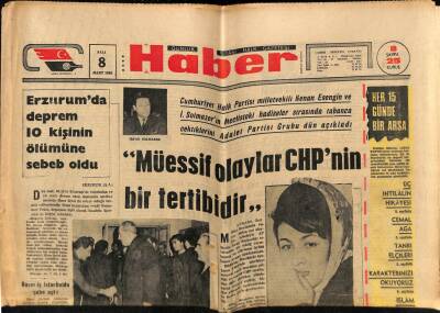 Haber Gazetesi 8 Mart 1966 - Erzurumda Deprem 10 Kişinin Ölümüne Sebep Oldu GZ76271 - 1