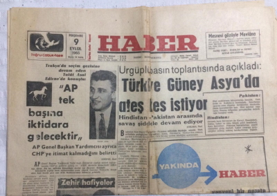 Haber Gazetesi 9 Eylül 1965 - Türkiye Güney Asyada Ateşkes İstiyor - GZ21278 - 1