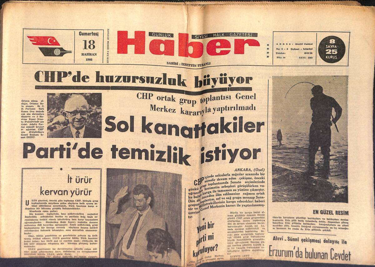 Haber Günlük Siyasi Halk Gazetesi 18 Haziran 1966 - Ve Yılmaz Güney Çocuk Bekleyen Can'dan Ayrıldı - CHP'de Huzursuzluk Büyüyor GZ158691 - 1
