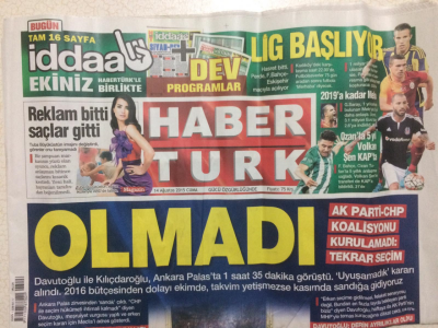 Haber Türk Gazetesi 14 Ağustos 2015 - Ak Parti Chp Koalisyonu Kurulamadı Tekrar Seçim GZ27936 - 1