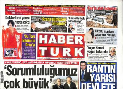 Haber Türk Gazetesi 15 Ocak 2015 - Yaşar Kemal Yoğun Bakımda - Charlie Hebdo , Katliam Sonrası İlk Röportajı Habertürke Verdi GZ109053 - 1