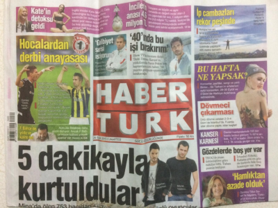 Haber Türk Gazetesi 26 Eylül 2015 - Murat Yıldırım,Tolgahan Sayışman Hacda Beş Dakika İle Kurtuldular GZ27515 - 1