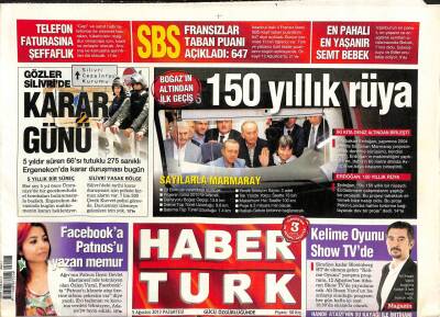 Haber Türk Gazetesi 5 Ağustos 2013 - İranda Ruhani Dönemi Başladı - Marmarayda İlk Geçiş GZ109074 - 1