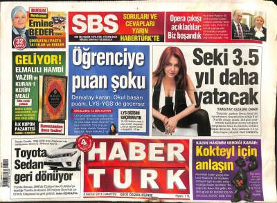 Haber Türk Gazetesi 8 Haziran 2013 - Deniz Seki 3.5 Yıl Daha Yatacak - Toyota Sedan Geri Dönüyor GZ106340 - 1