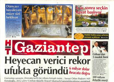 Haber Türk Gazetesi Gaziantep Eki 19 Ekim 2012 - Dünyayı Büyüleyen Müze Sizi Bekliyor * Zeugma - Angora Halı Hedef Büyüttü GZ124624 - 1
