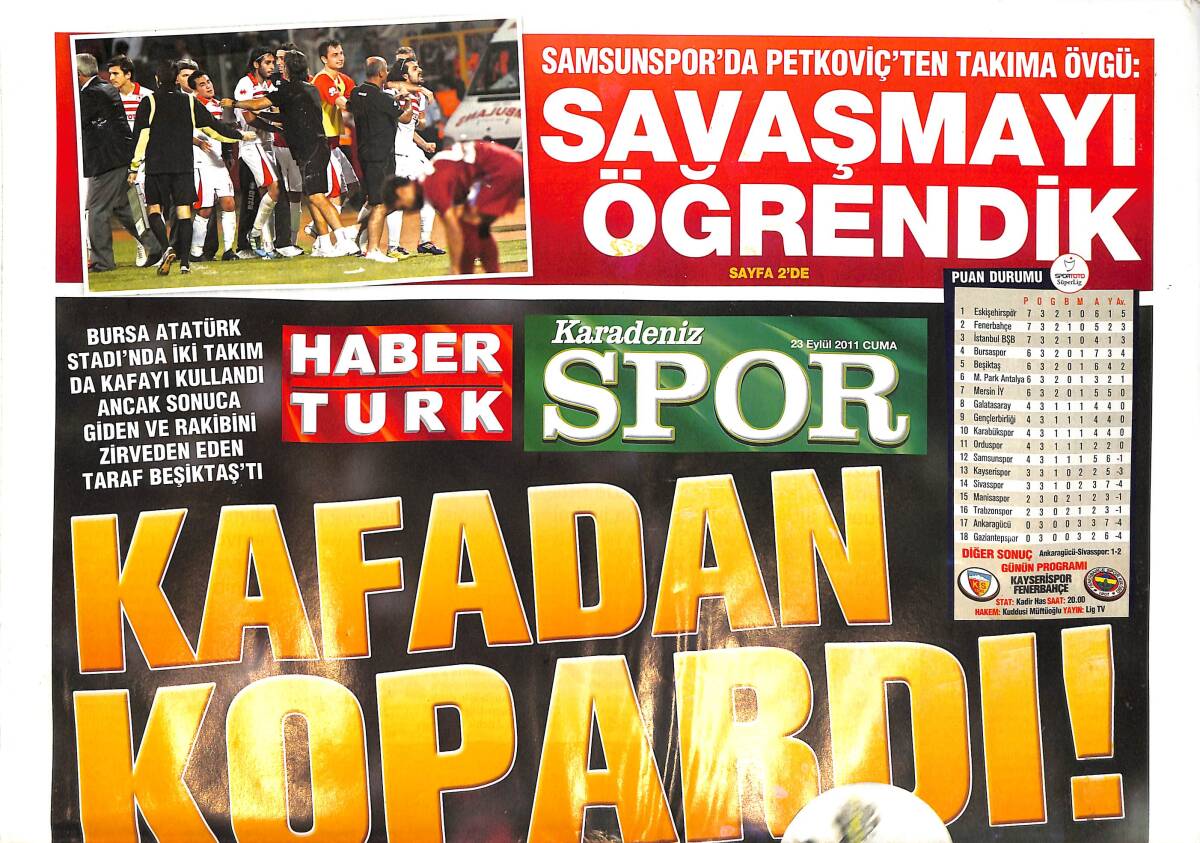 Haber Türk Gazetesi Karadeniz Spor Eki 23 Eylül 2011 - Samsunspor'da Petkoviç'ten Takıma Övgü GZ134872 - 1
