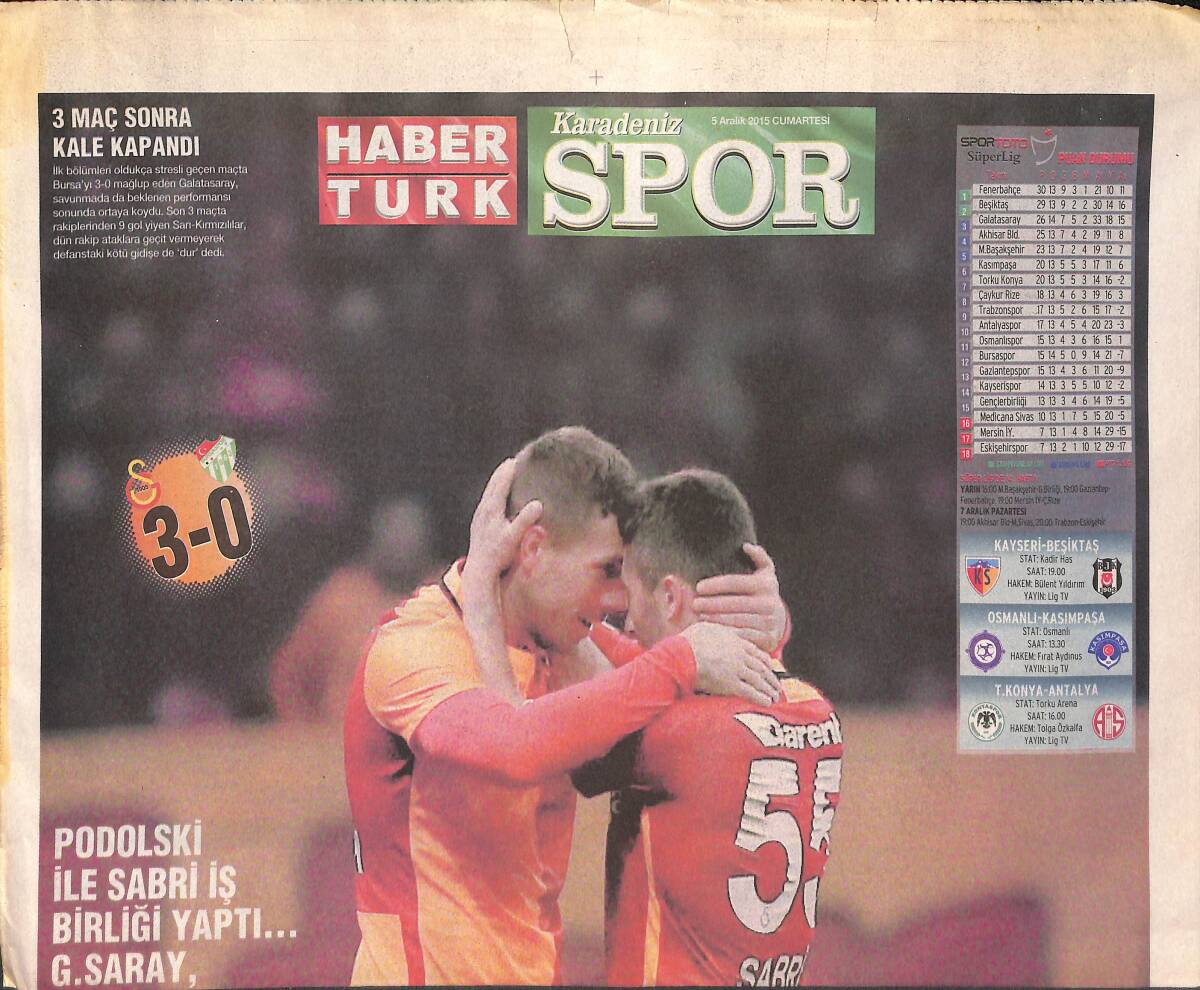 Haber Türk Gazetesi Karadeniz Spor Eki 5 Aralık 2015 - Podolski İle Sabri İş Birliği Yaptı... GZ134964 - 1
