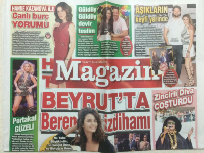 Haber Türk Gazetesi Magazin Eki 30 Mayıs 2016 - Beyrutta Beren İzdihamı, Zincirli Diva Coşturdu, Portakal Güzeli Hadise,Nilden Doğaçlama Konser GZ27690 - 1