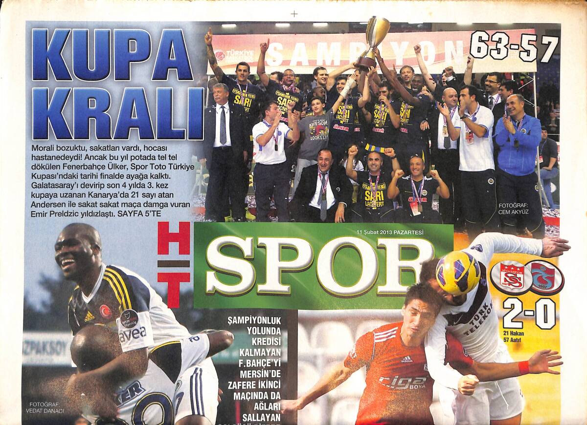 Haber Türk Gazetesi Spor Eki 11 Şubat 2013 - Kasımpaşa'nın Yılı - Fenerbahçe Ülker Kupa Kralı GZ134854 - 1