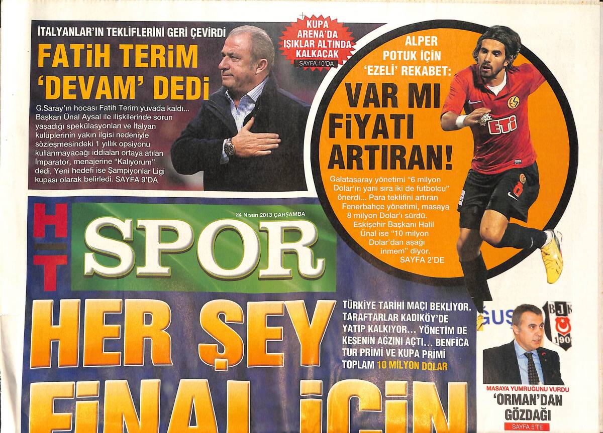 Haber Türk Gazetesi Spor Eki 24 Nisan 2013 - Fatih Terim Devam Dedi - Nobre , Mersin'den Ayrıldı GZ134883 - 1